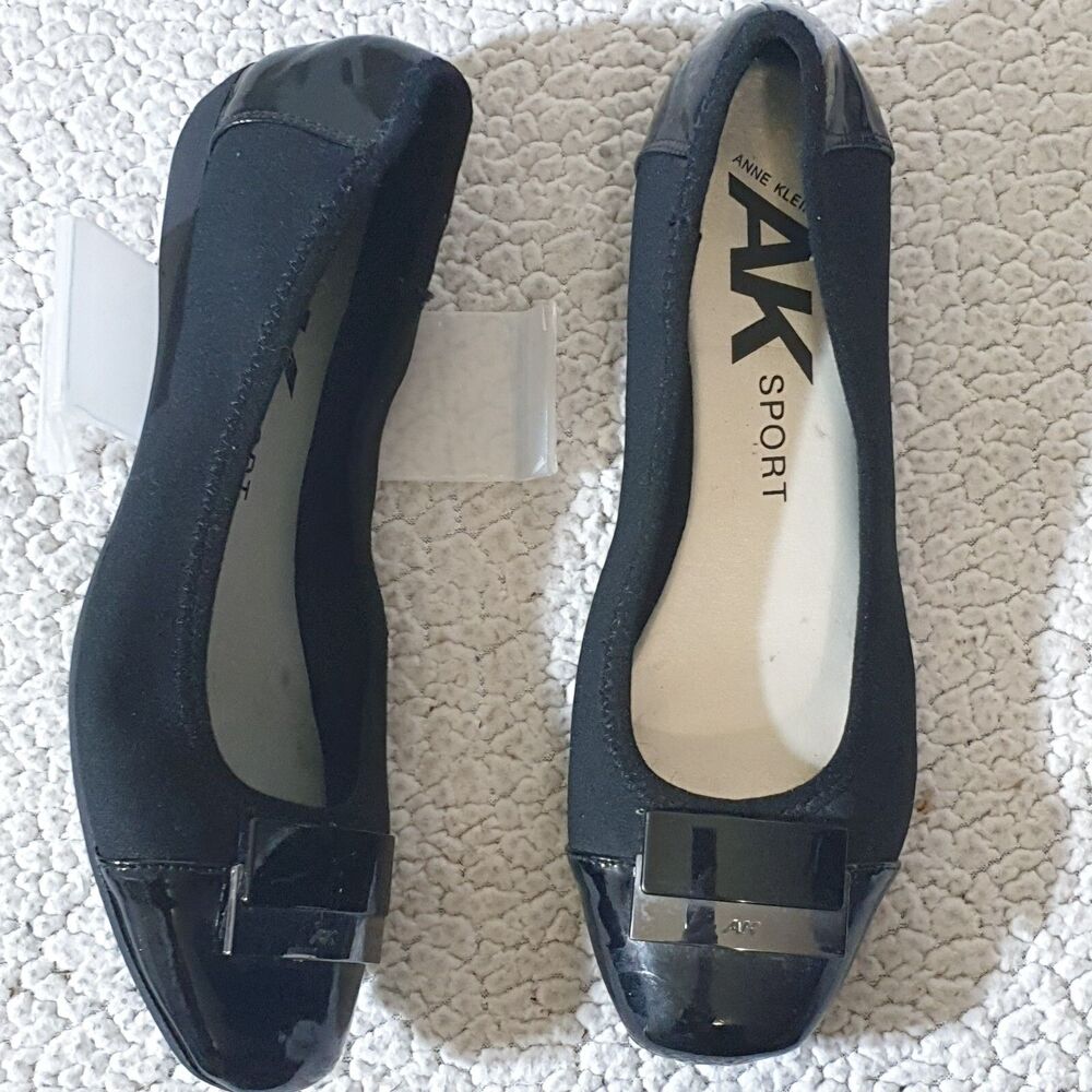 Anne Klein Sport Akuna Womens Flat Shoes Black Slip On Square Toe Ballet Size 8
